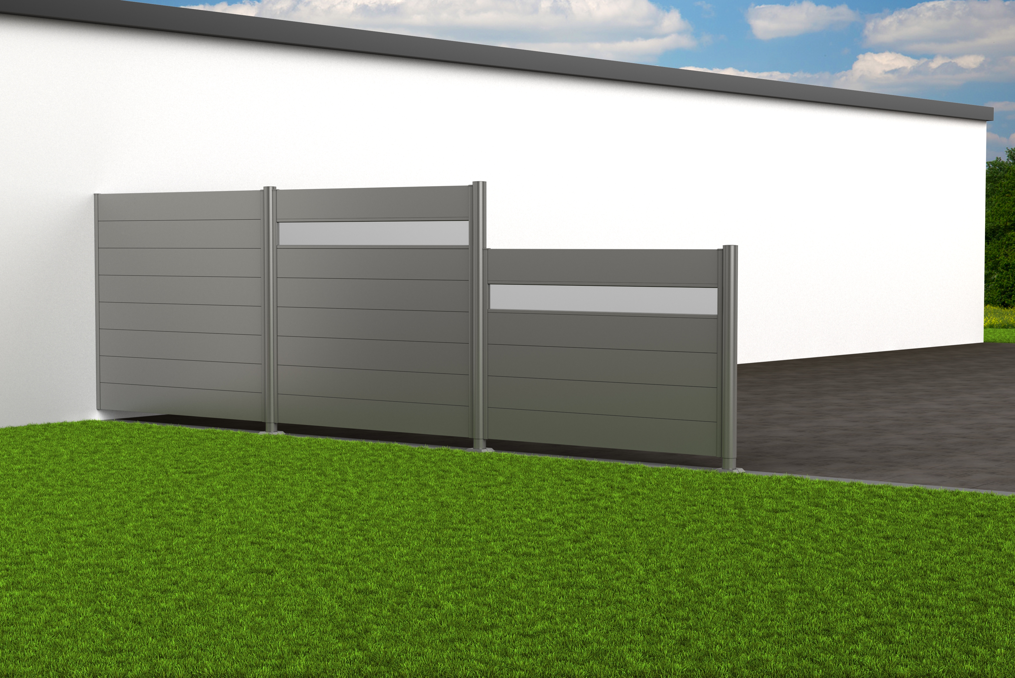 Sichtschutz quarzgrau Wandmontage Rendering