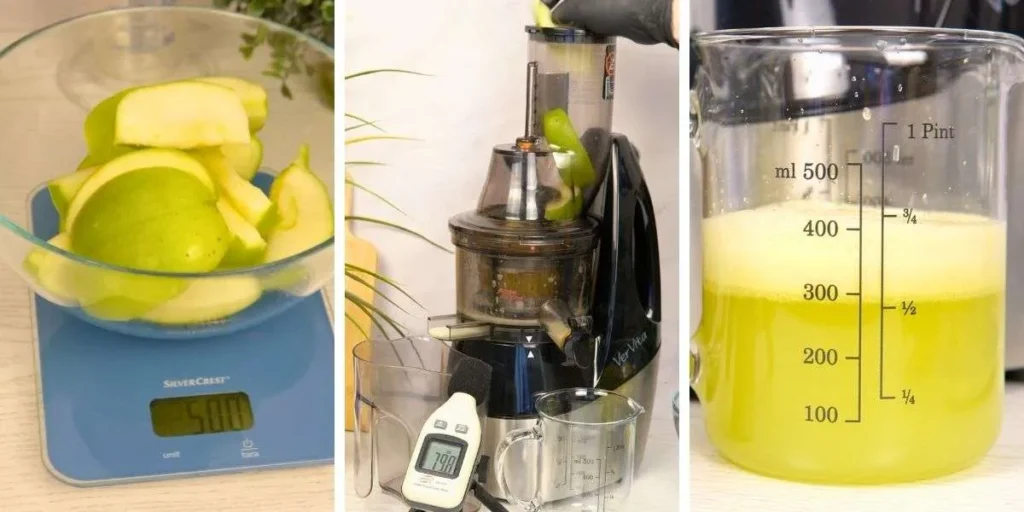 Test cijeđenja 500 g jabuka na sokovniku VerVita XXL